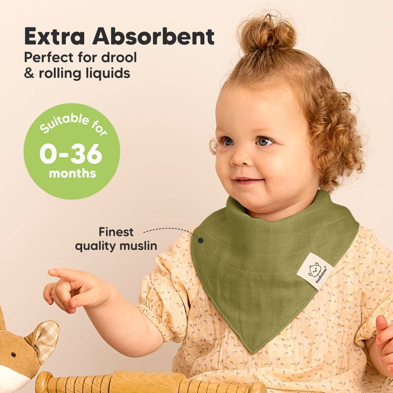 KeaBabies 8-Pack Muslin Baby Bibs for Boys, Girls - Muslin Bandana Drool Bibs for Baby Girl & Boy, Drooling Newborn, Teething Toddler, Infant 0-36 Months, 100% Cotton Extra Absorbent & Soft (Primeval) - Image 2