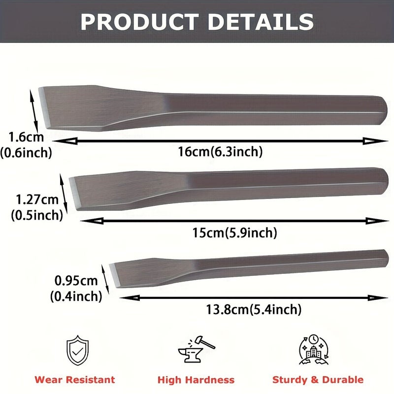 Premium 3 Piece Set Vanadium Steel Chisel Flat Spatula Chisel Masonry Chisel Drill Bit Concrete Stone Breaking Tool Hand Forge Hammer Model 2184 - Image 2