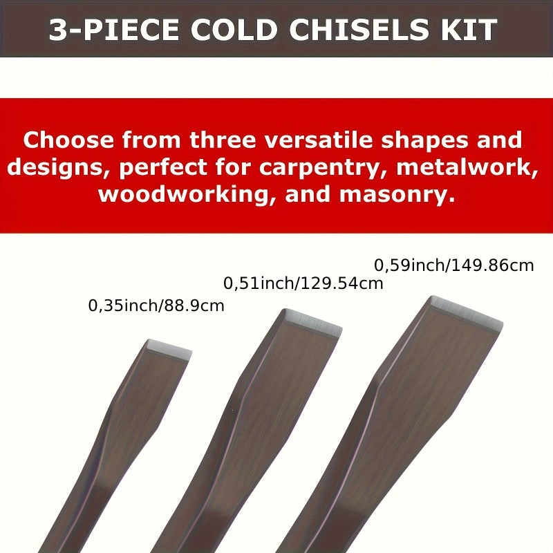 Premium 3 Piece Set Vanadium Steel Chisel Flat Spatula Chisel Masonry Chisel Drill Bit Concrete Stone Breaking Tool Hand Forge Hammer Model 2184 - Image 3