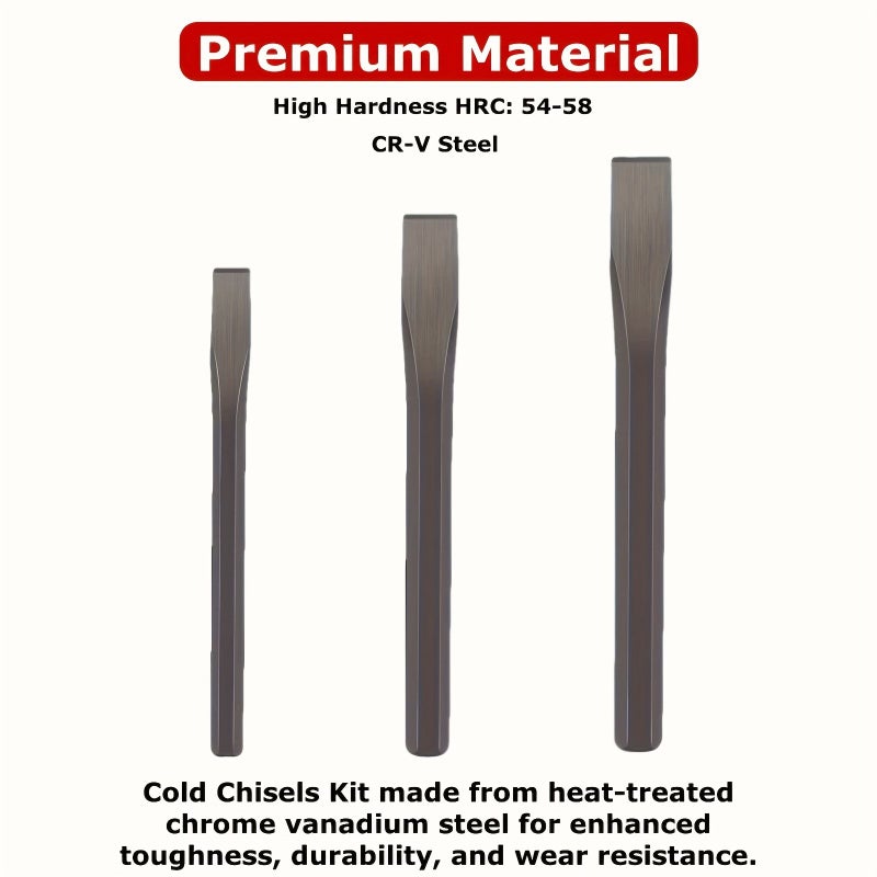 Premium 3 Piece Set Vanadium Steel Chisel Flat Spatula Chisel Masonry Chisel Drill Bit Concrete Stone Breaking Tool Hand Forge Hammer Model 2184 - Image 1