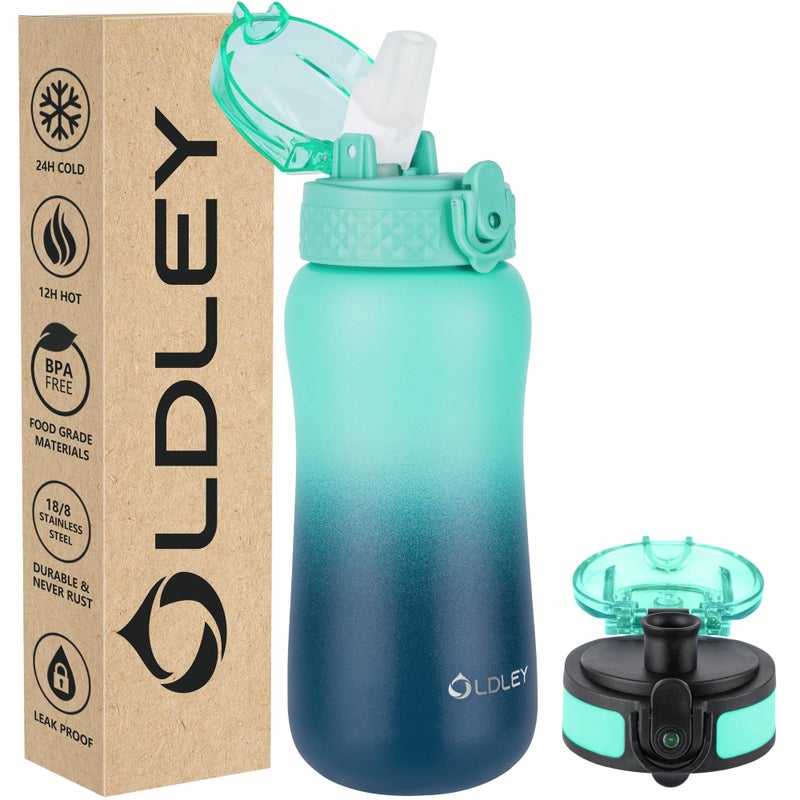OLDLEY Insulated Kids Water Bottle 12oz350ml Stainless Steel Double Wall Vacuum LeakProof School Travel Caribbean Blue