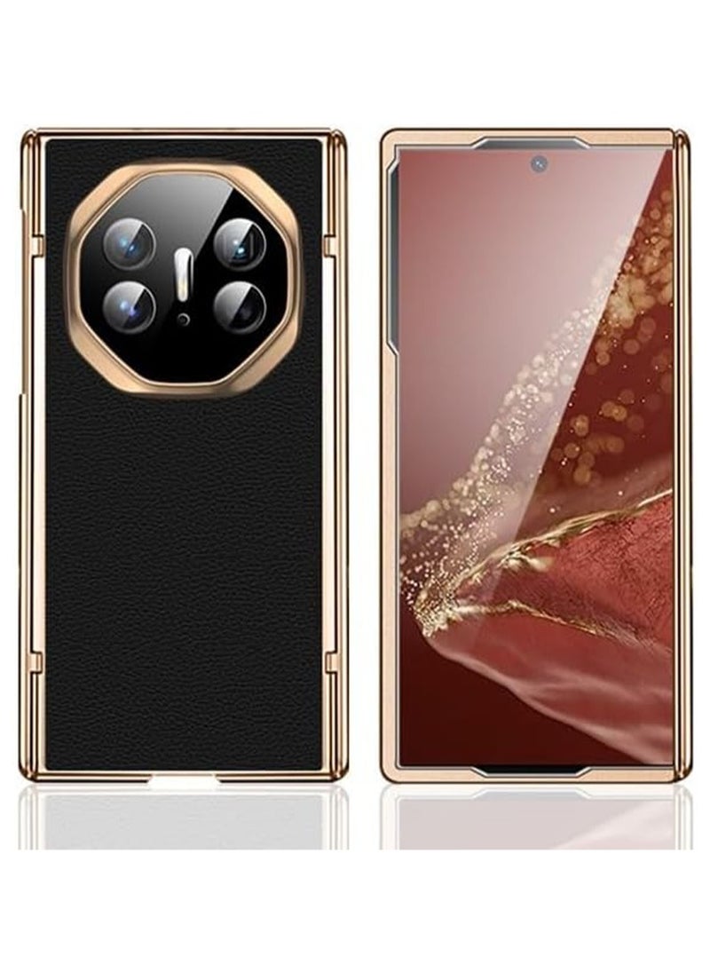 جنرال - غلاف متوافق مع هاتف **Huawei Mate XT Ultimate**، يتميز بغلاف جلدي مع إطار مطلي كهربائي وحامل دوار، يقدم حماية شاملة للمفصل والعدسة بالإضافة إلى حماية مضادة للصدمات لتوفير حماية شاملة للهاتف Huawei Mate XT. - Image 1