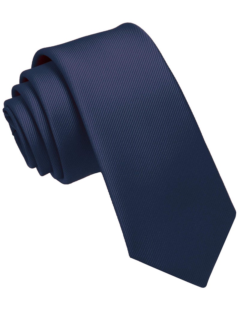 JEMYGINS 2.4" Navy Tie Silk Skinny Ties for Men Slim Necktie(6) - Image 1