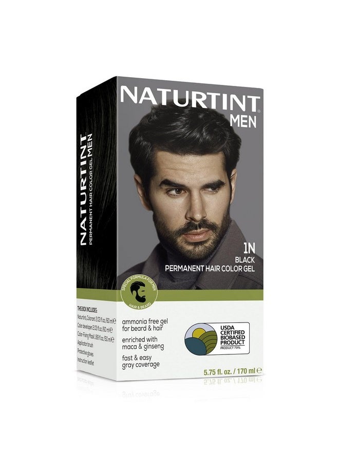 NATURTINT Mens Permanent Hair Color 1N Black For Hair Beard And Mustache (Pack Of 1) Ammonia Free Up To 100% Gray Coverage Natural Looking Long Lasting Results  - Image 1