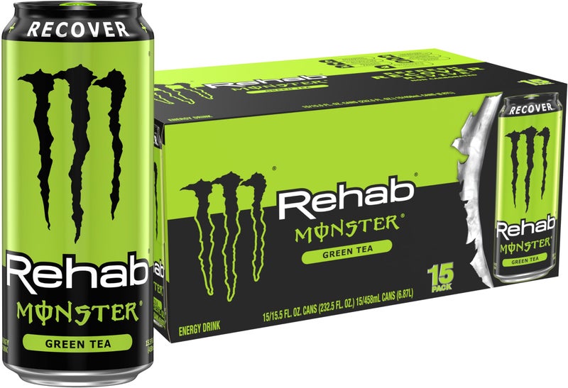 Monster Energy Rehab Green Tea + Energy, Energy Iced Tea, Energy Drink 15.5 Ounce (Pack of 15) - Image 4