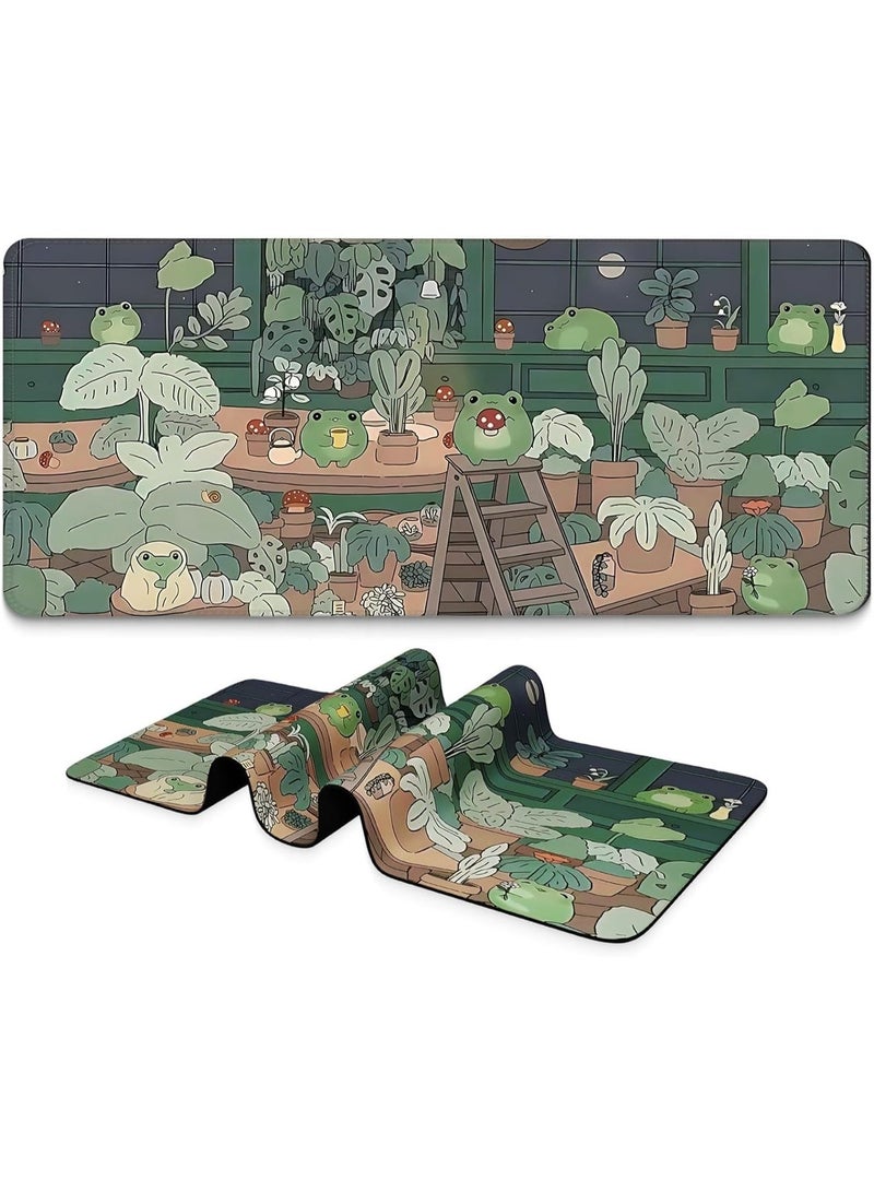 لوحة ماوس طويلة للألعاب 31.5 × 11.8 بوصة ، لوحة ماوس أنيمي موسعة ، لوحة مكتب كبيرة مع قاعدة غير انزلاق ، حصيرة لوحة مفاتيح كاملة مع حواف مخيطة للألعاب والمكتب (ضفدع لطيف) - Image 1
