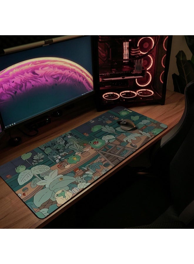 لوحة ماوس طويلة للألعاب 31.5 × 11.8 بوصة ، لوحة ماوس أنيمي موسعة ، لوحة مكتب كبيرة مع قاعدة غير انزلاق ، حصيرة لوحة مفاتيح كاملة مع حواف مخيطة للألعاب والمكتب (ضفدع لطيف) - Image 3
