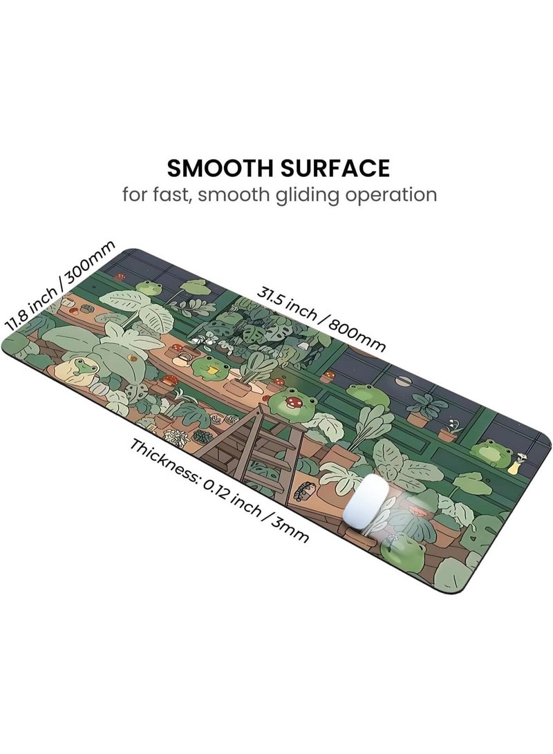 لوحة ماوس طويلة للألعاب 31.5 × 11.8 بوصة ، لوحة ماوس أنيمي موسعة ، لوحة مكتب كبيرة مع قاعدة غير انزلاق ، حصيرة لوحة مفاتيح كاملة مع حواف مخيطة للألعاب والمكتب (ضفدع لطيف) - Image 2
