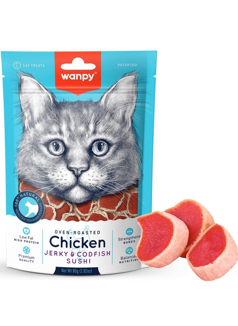 Wanpy Cat Chicken Jerky and Codfish Sushi for Cat Treats 80g  - Image 2