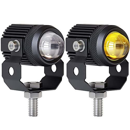 Zmoon Motorcycle LED Driving Fog Lights 60W White and Amber LED Pods Projector Lights 1.3" Aux Spotlight, Compatible with Tractor Truck ATV UTV SUV Boat etc. (2 pack) - Image 1