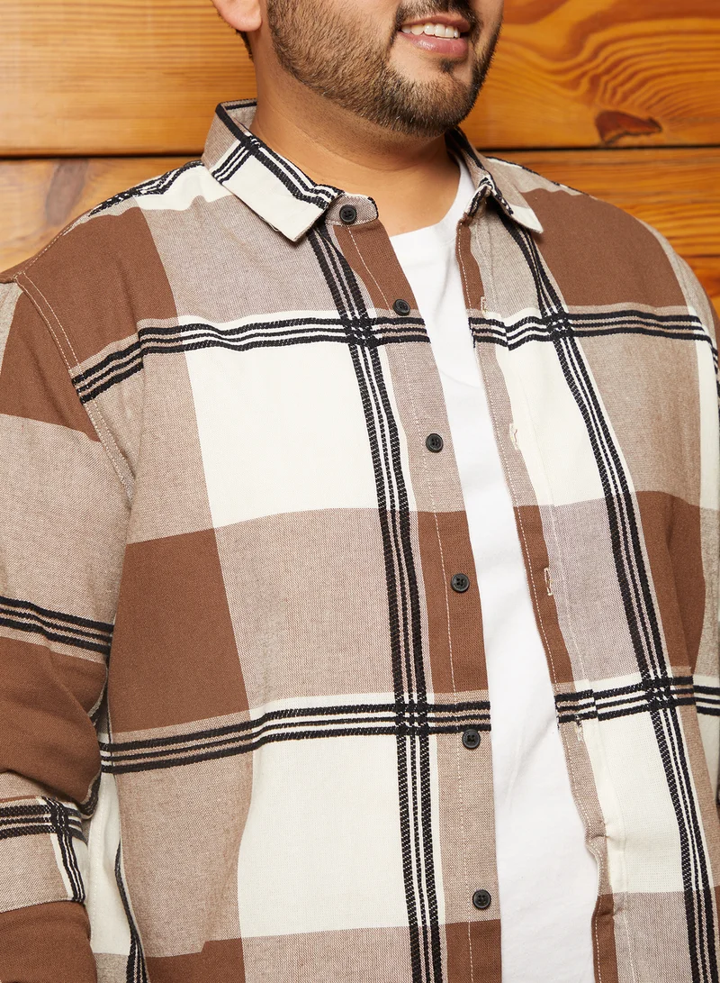 انستافاب بلس Instafab Plus Men's Russet Brown Overlap Buffalo Shirt For Casual Wear | Spread Collar | Long Cuffed Sleeves | Button Closure | Plus Size Shirt Crafted With Comfort Fit For Everyday Wear
