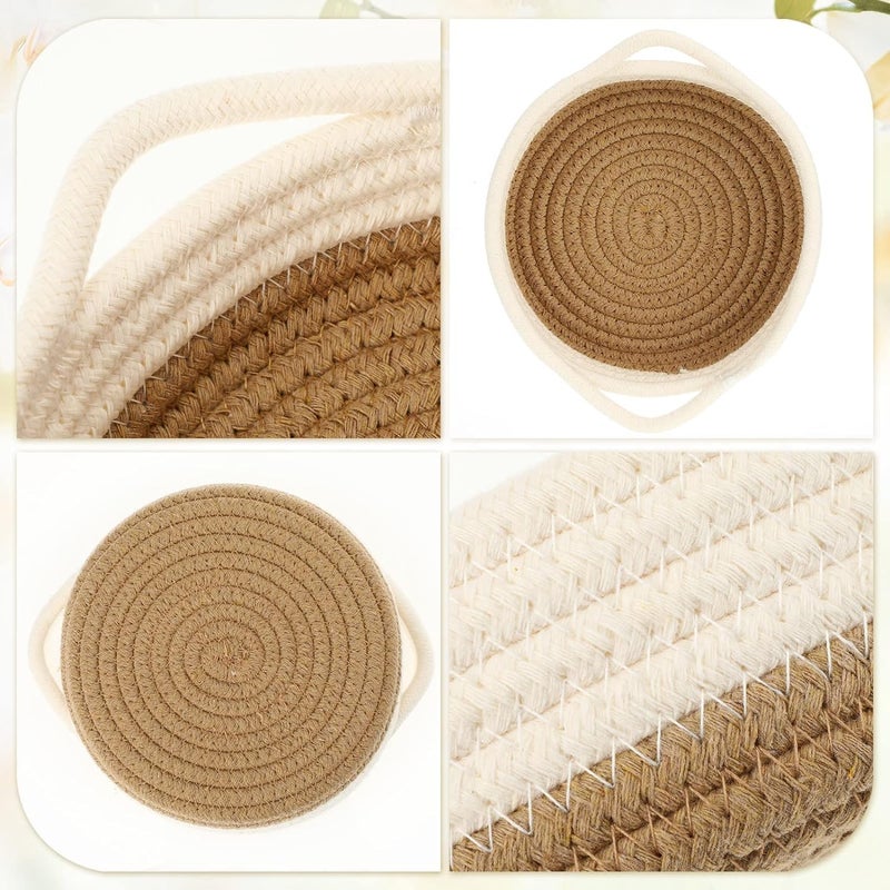 Antole Rope Storage Baskets for Organizing,Small Cotton Woven Basket for Bathroom Shelve Nursery,Decorative Basket Organizer Bins,Brown Woven Basket,Baby Basket,Cotton Rope Basket (Brown-5pcs) - Image 3