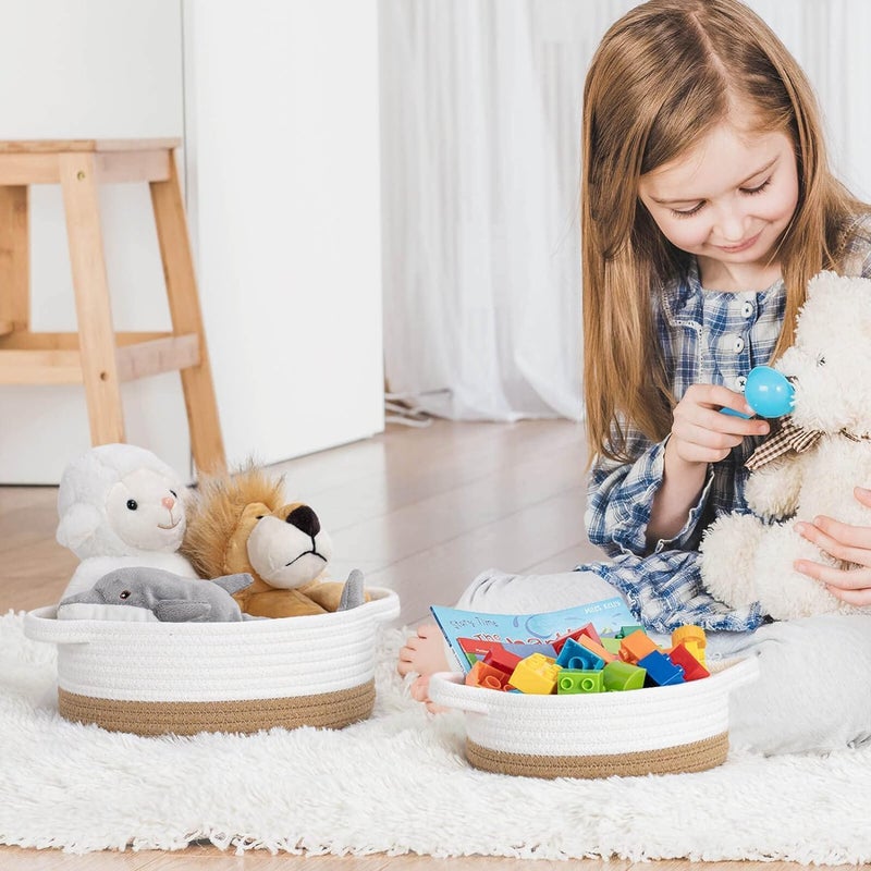 Antole Rope Storage Baskets for Organizing,Small Cotton Woven Basket for Bathroom Shelve Nursery,Decorative Basket Organizer Bins,Brown Woven Basket,Baby Basket,Cotton Rope Basket (Brown-5pcs) - Image 4