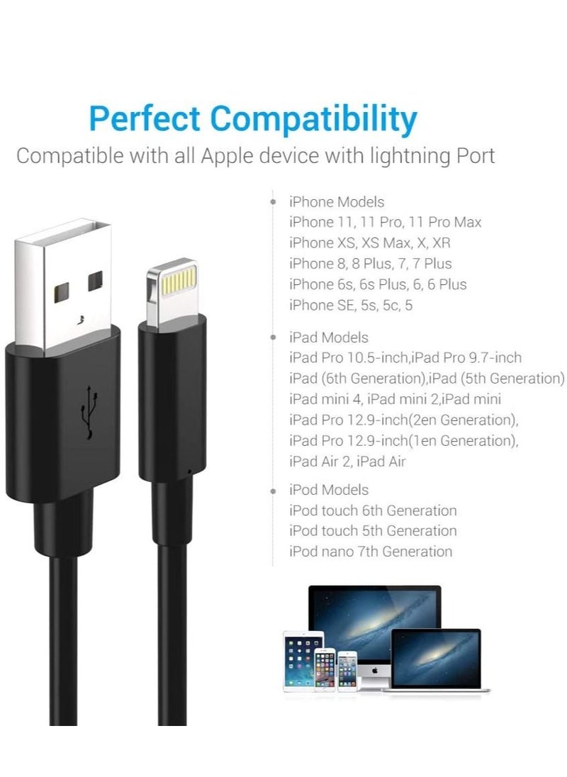 Generic - Lightning Cable Certified - iPhone Charger 3Pack 6ft Lighting to USB A Charging Cord Compatible with iPhone 14 13 12 11 Pro Max XS XR 8 Plus 7 Plus 6s Plus 5S iPad Pro and More, Black - Image 1