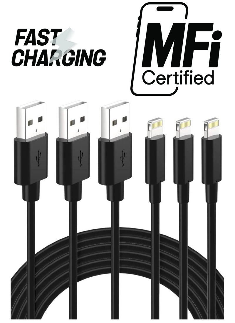 Generic - Lightning Cable Certified - iPhone Charger 3Pack 6ft Lighting to USB A Charging Cord Compatible with iPhone 14 13 12 11 Pro Max XS XR 8 Plus 7 Plus 6s Plus 5S iPad Pro and More, Black - Image 1