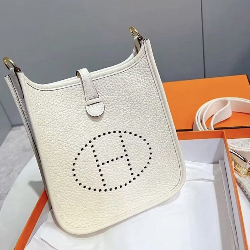 New 19 Evelyn Casual All-Match Top Layer Cowhide Bucket Bag Litchi Pattern Hand Shoulder Crossbody Leather Women'S Bag - Image 3