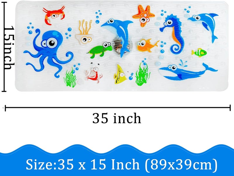 BEEHOMEE Bath Mats for Tub Kids,Baby Toddler - Large Cartoon Non-Slip Bathroom Bathtub Anti-Slip Shower Mats for Floor 35x15,Machine Washable XL Size Bathroom Mats (Blue-Octopus) - Image 3