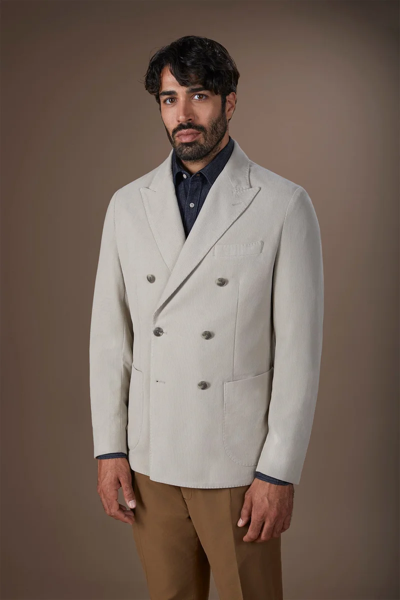 Doppelganger Men's double-breasted jacket in velvet-effect fabric regular fit - Beige