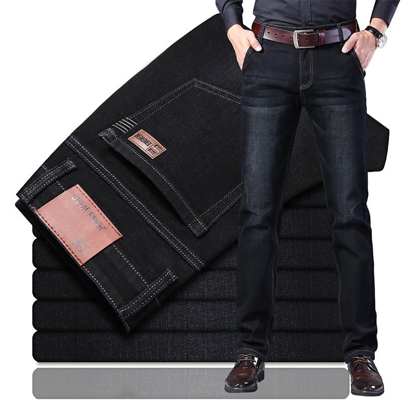 2025 New Mens Jeans Spring and Autumn Loose Straight Trousers Youth Popular Casual Stretch Boys Pants 8853#Black 