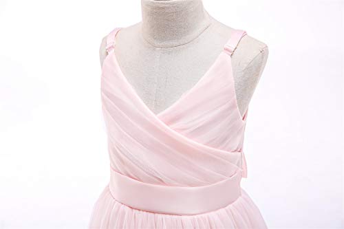 Glamulice Pink Girls Lace Bridesmaid Dress Long A Line Wedding Pageant Dresses Party Dance Gown Petal Pink Flower Girl Spaghetti Strap Tulle Dresses Elegant Princess Birthday Holiday Ball Gowns 10 - Image 3