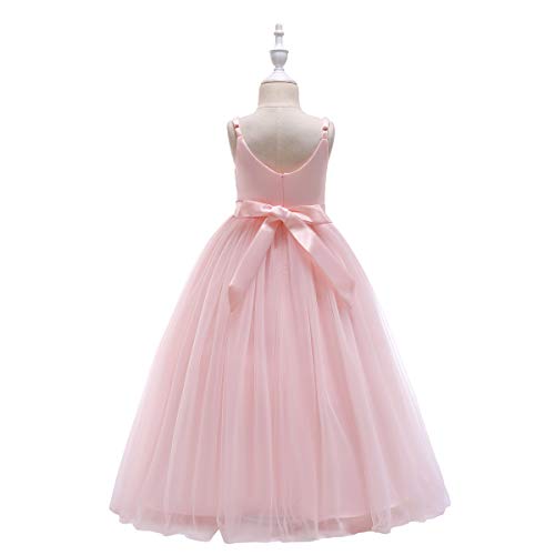 Glamulice Pink Girls Lace Bridesmaid Dress Long A Line Wedding Pageant Dresses Party Dance Gown Petal Pink Flower Girl Spaghetti Strap Tulle Dresses Elegant Princess Birthday Holiday Ball Gowns 10 - Image 5