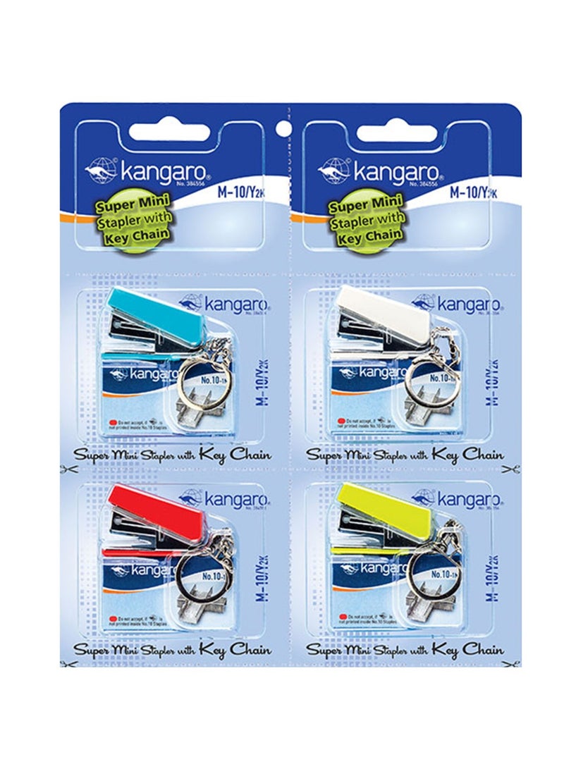 Kangaro طقم 4 - دباسة سوبر ميني مع سلسلة مفاتيح وعبوة من الدبابيس بألوان متنوعة - Image 1