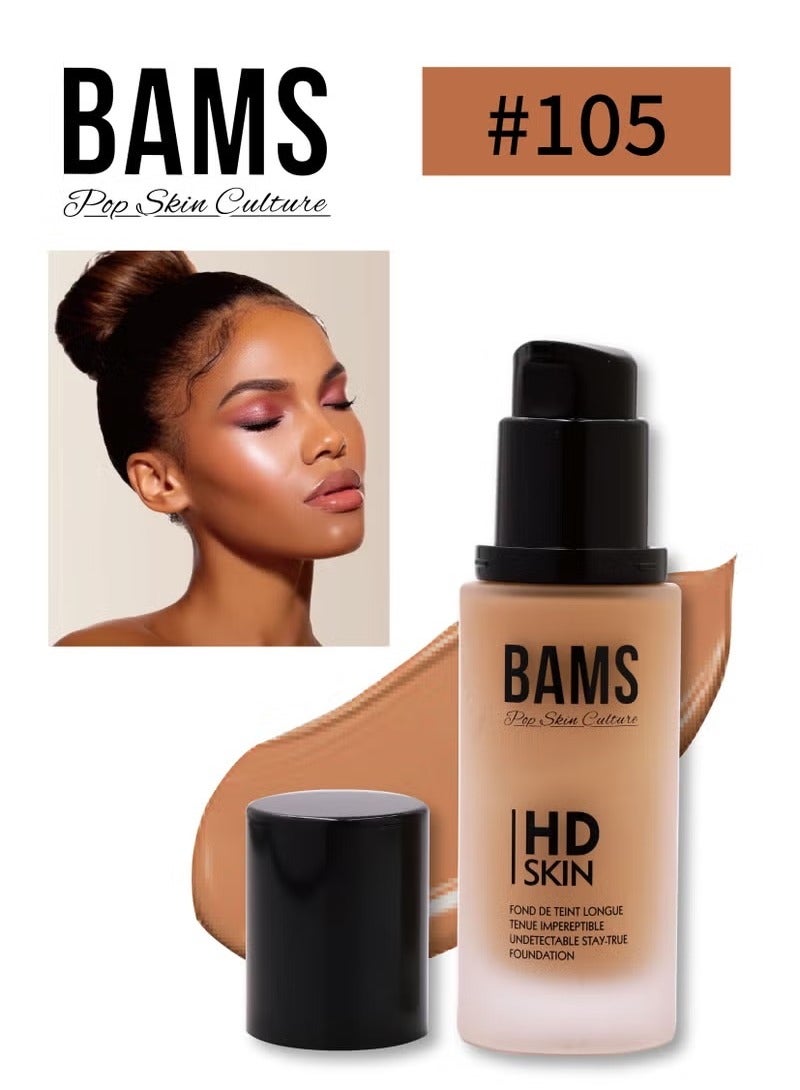B A M S ثقافة البشرة الشعبية كريم أساس سائل عالي الجودة من بامز | تغطية كاملة طبيعية وعالية، سهل الدمج | يدوم طويلاً (الدرجة ١٠٥) - Image 2
