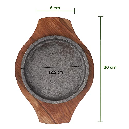 e kysa basics Cast Iron Sizzler Plate with Handle (26 * 16 cm) with Wooden Base (37 * 19 cm) for sizzler and Brownie - Image 2