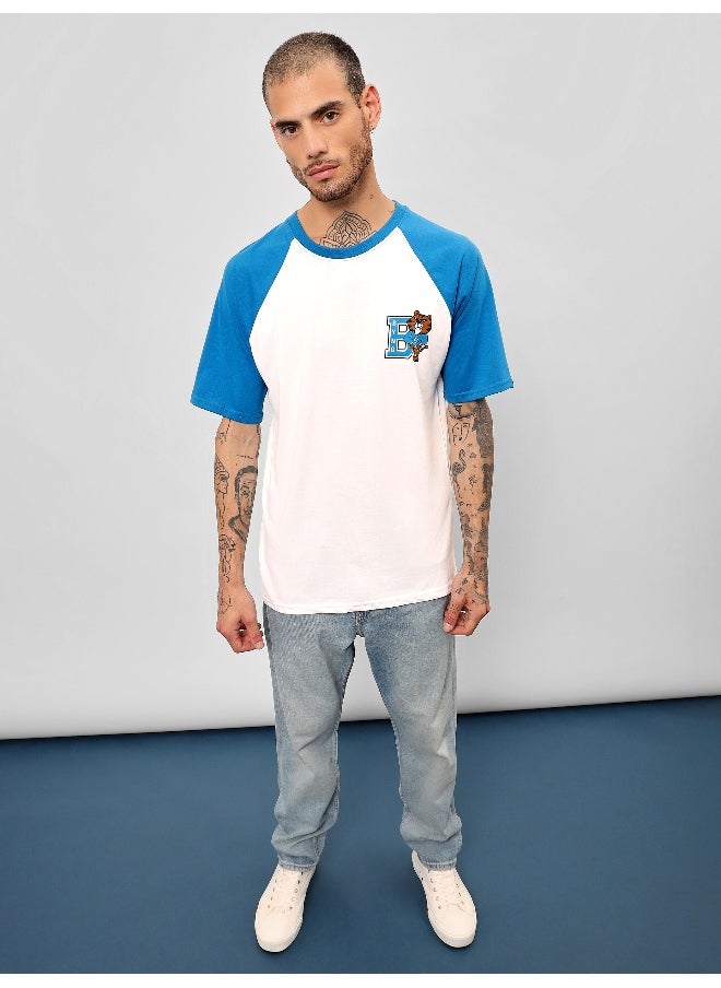 Beyoung Blue-White Raglan Oversized T-shirt for Men  - Image 4
