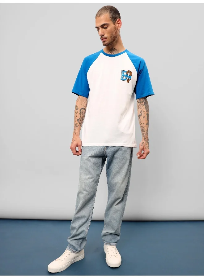 Beyoung Blue-White Raglan Oversized T-shirt for Men
