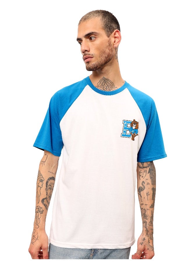 Beyoung Blue-White Raglan Oversized T-shirt for Men  - Image 3