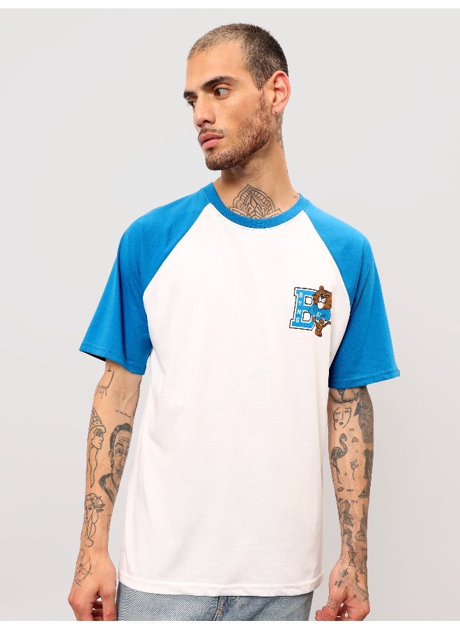 Beyoung Blue-White Raglan Oversized T-shirt for Men  - Image 1