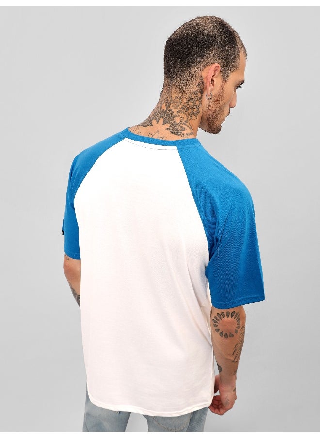 Beyoung Blue-White Raglan Oversized T-shirt for Men  - Image 2