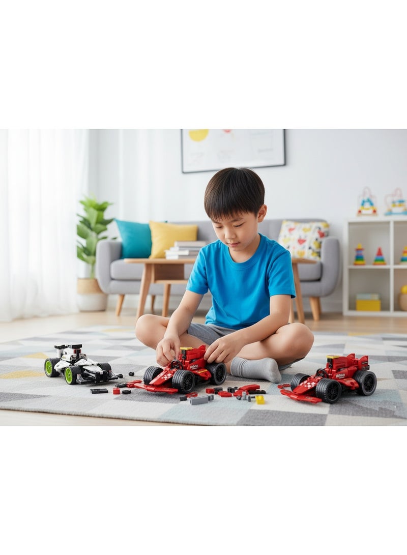 متجر 7 لعبة تركيب سيارات 2 في 1 للأطفال – طقم مكعبات بناء مكون من 222 قطعة لتجميع سيارتين سباق – لعبة تعليمية تفاعلية تنمي الذكاء والإبداع - Image 2