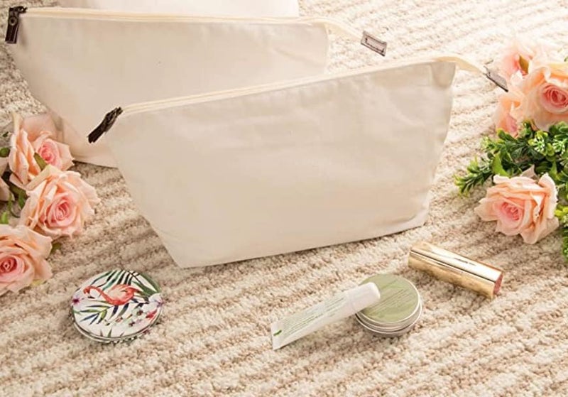 Juvale 6 Pack Canvas Makeup Bags with Zipper  1175 x 55 In White Cotton Canvas Makeup Bag Set for Toiletries and DIY Crafts - Image 2