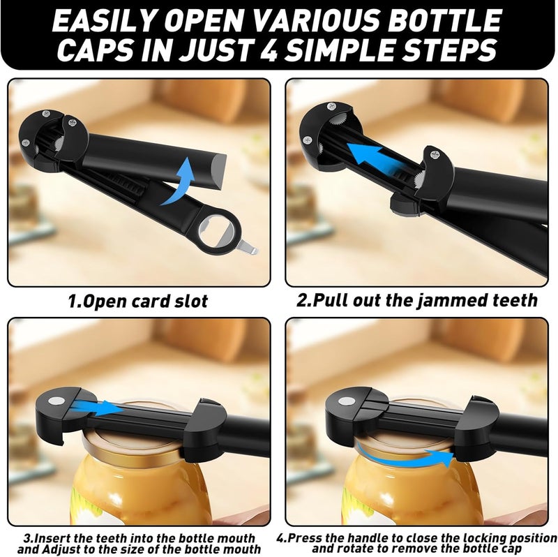 Banyaa Jar Opener Bottle Opener for Seniors with Arthritis, Multi Retractable Magnetic Can Opener, Jar Grippers for Opening Jars, Kitchen Gadgets for Weak Hands and Senior Arthritis (Black) - Image 3