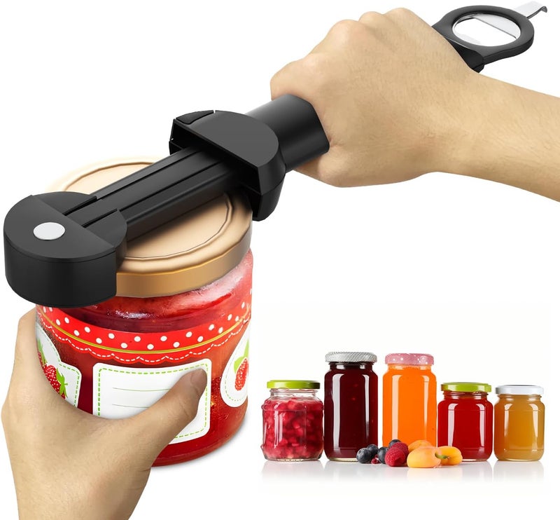 Banyaa Jar Opener Bottle Opener for Seniors with Arthritis, Multi Retractable Magnetic Can Opener, Jar Grippers for Opening Jars, Kitchen Gadgets for Weak Hands and Senior Arthritis (Black) - Image 1