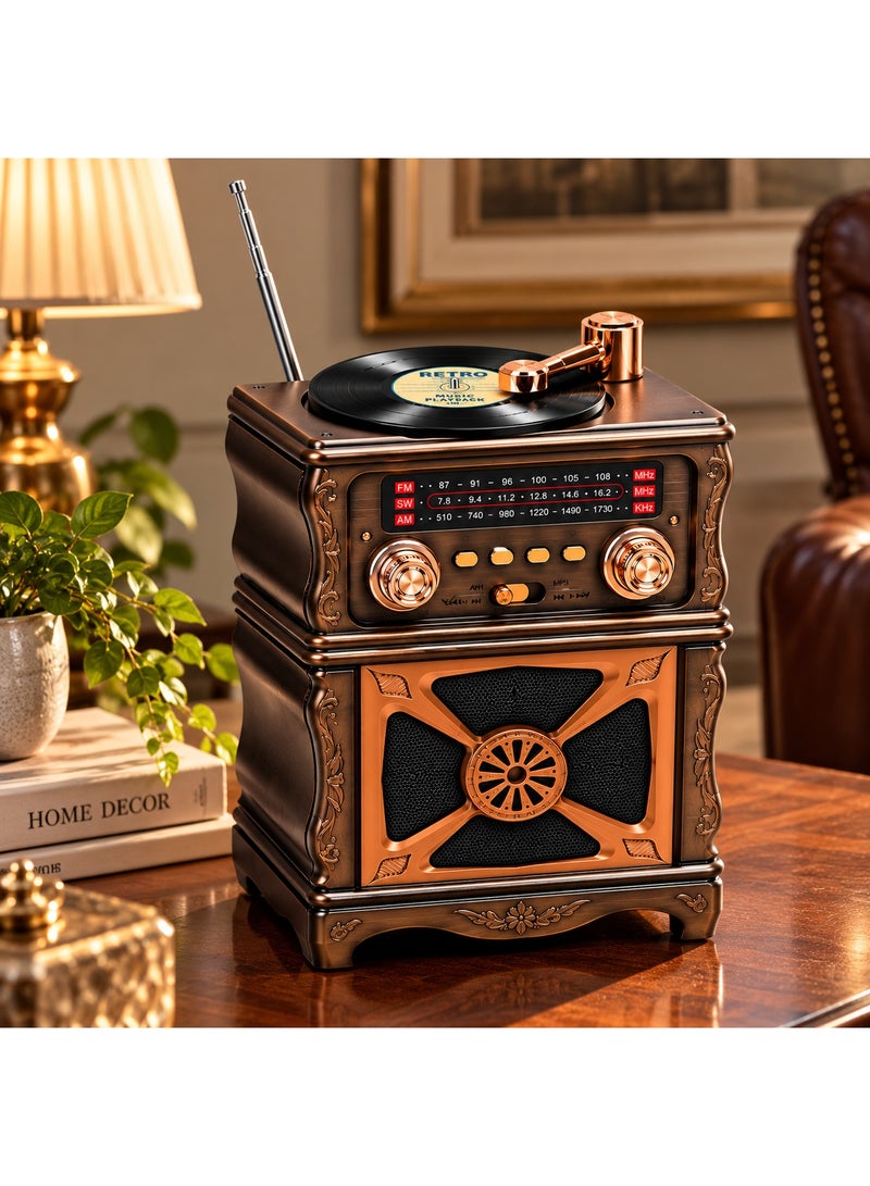 Feexot FX-2501B Vintage Home Decor Radio & Bluetooth Speaker, Retro Gramophone-Style Ornament for Tabletop - Image 1