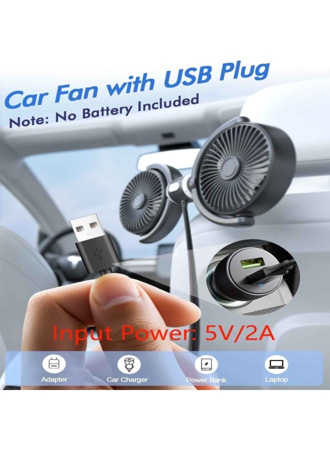 مروحة سيارة تعمل بمنفذ USB، مزودة بأربعة لاصقات تبريد مجانية، مروحتان لتبريد المقعد الخلفي، محرك هادئ بدون فرش بثلاث سرعات يتم التحكم بها بشكل منفصل، قابلة للدوران 360 درجة، 5 فولت 2 أمبير، لتهوية المقعد الخلفي في السيارات والشاحنات وسيارات الدفع الرباعي والمركبات الترفيهية (قابس USB). - Image 2