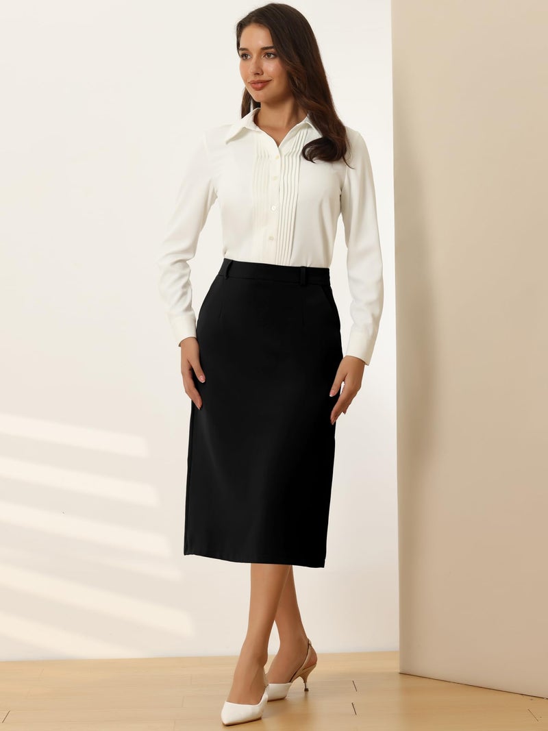 Hobemty Women's Pencil Skirt High Waist Split Back Work Midi Skirts XX-Large Black - Image 3