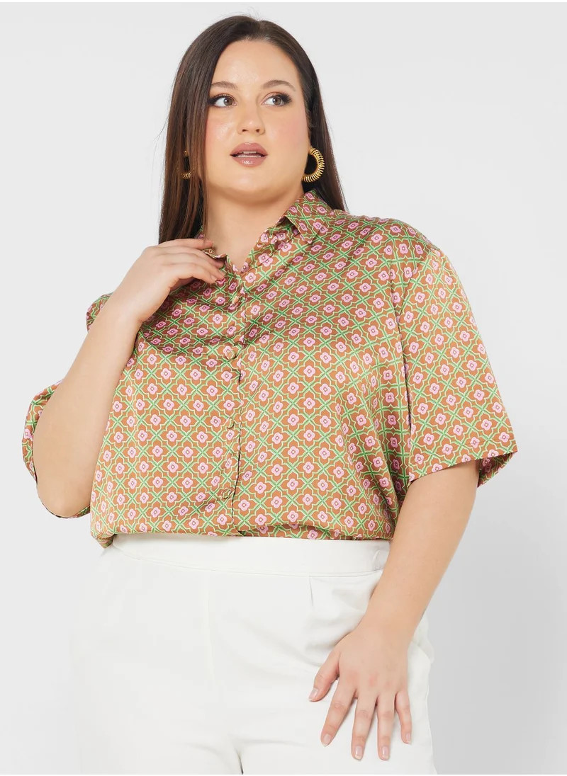 Cotton On Curve Short Sleeve Satin Shirt