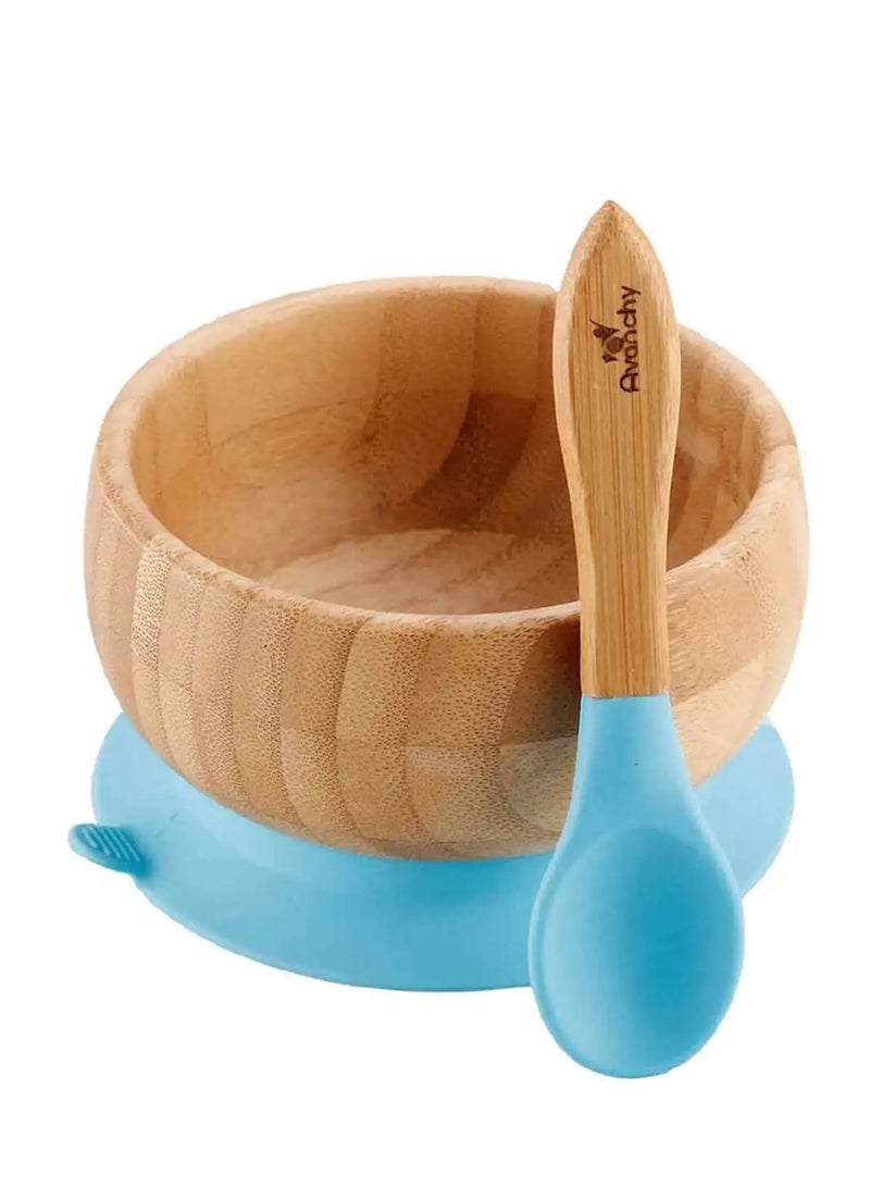 Avanchy Baby Bamboo Stay Put Suction Bowl Plus Spoon Blue