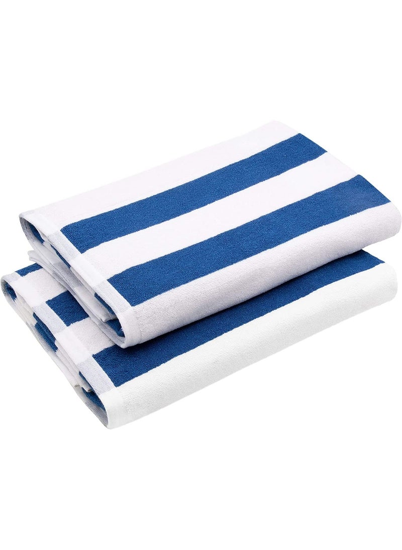 سيجنولا منشفة مخططة 100% قطن، 2 شريط أزرق حمام السباحة، 70 × 180 سم - Image 1