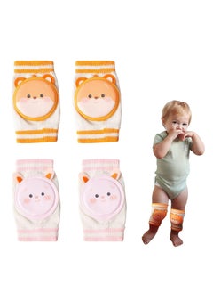 Oasisgalore 2 Pairs of Orange & Pink Breathable Baby Knee Pads, Anti-Slip Crawling Protectors with Sponge Pad  - Image 1