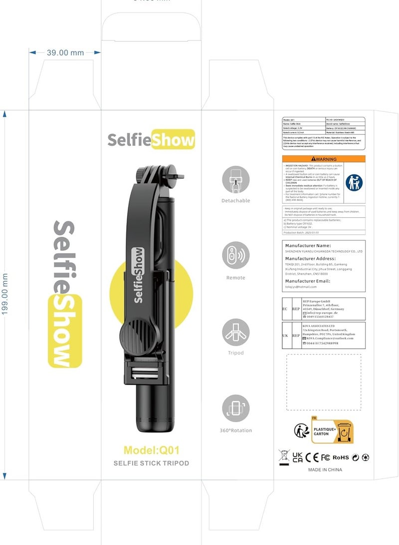 Selfie Stick Tripod, Expandable 101 cm Selfie Stick with Wireless Remote Control, Portable Monopod Mobile Phone Holder, Compatible with iPhone 14/13/12/11 Pro/XS Max/XS/X/8/7, Samsung Huawei - Image 3