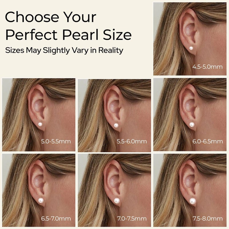 THE PEARL SOURCE White Japanese Akoya Real Pearl Earrings for Women - 14k Gold Stud Pearl Earrings | Hypoallergenic with Genuine Cultured Pearls, 4.5-5.0mm - Image 3