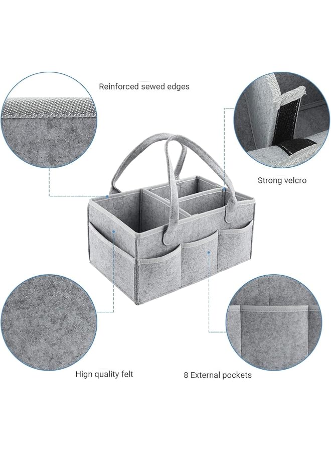 erorex Baby Diaper Caddy Organizer Foldable Felt Storage Bag With Multi Pockets And Flexible Compartments - Image 4