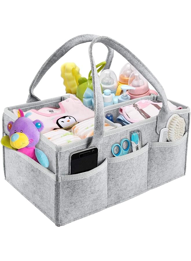 erorex Baby Diaper Caddy Organizer Foldable Felt Storage Bag With Multi Pockets And Flexible Compartments - Image 1