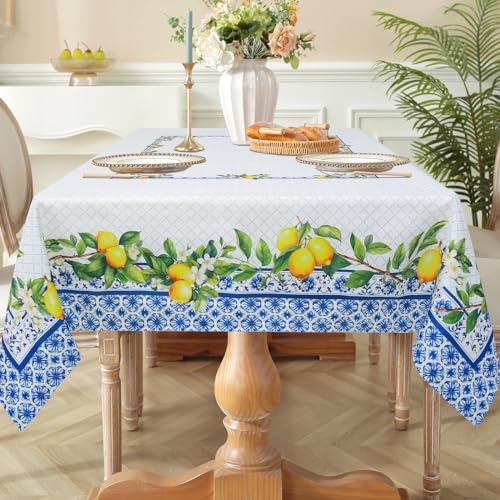 Arquiel Spring Summer Tablecloth 60×84 inch, Waterproof Blue Lemon Table Cloth Washable, Stain Resistant Cloth Table Cover for Party Picnic Dinner Decor (Lemon) - Image 4