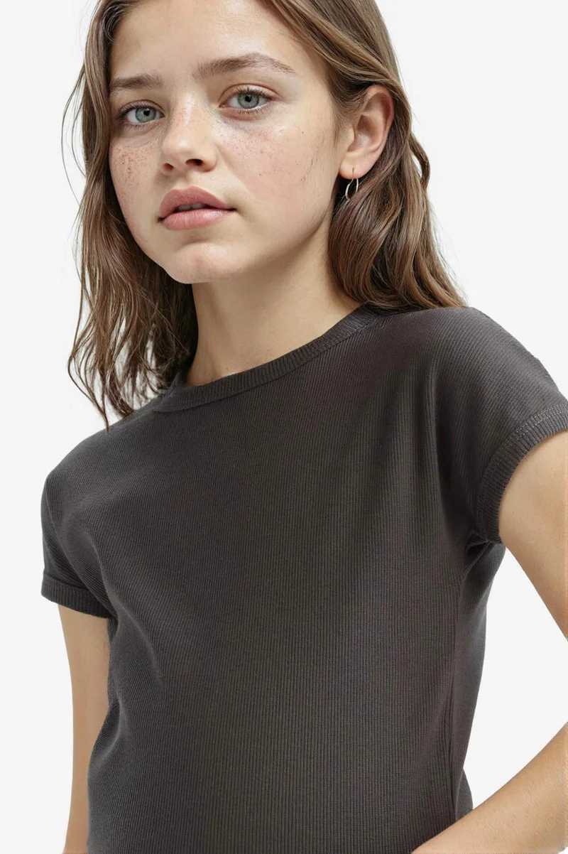 Defacto Girl Slim Fit Crew Neck Basic Corduroy T-shirt